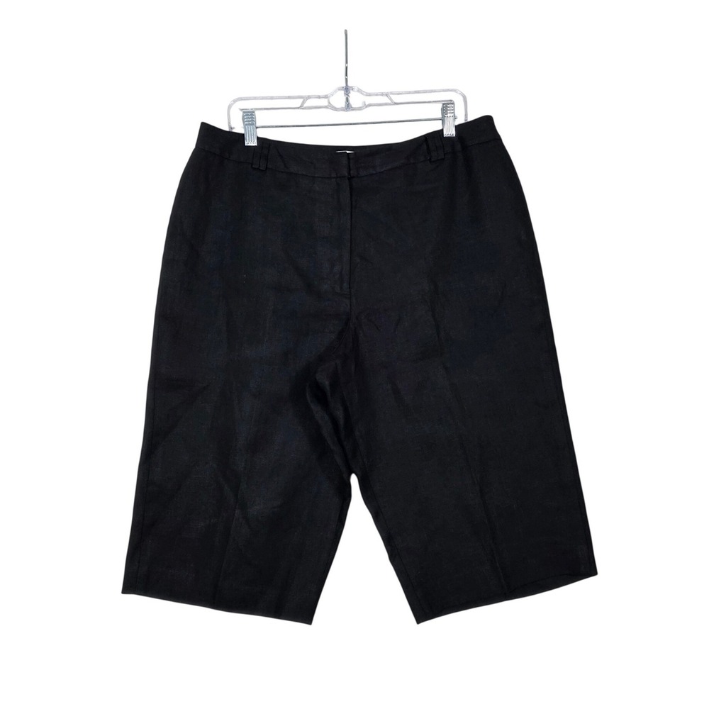 Talbots Shorts Irish Linen Bermuda Black High Rise Petite 16P Classic Summer Y2K